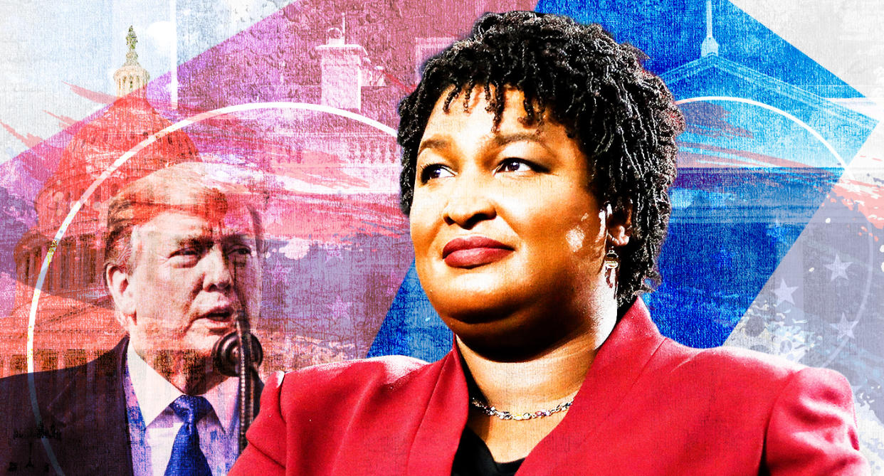 Donald Trump and Stacey Abrams. (Yahoo News photo Illustration; photos: AP, Getty)