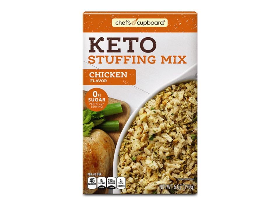 white and orange box of Aldi's keto chicken studding mix