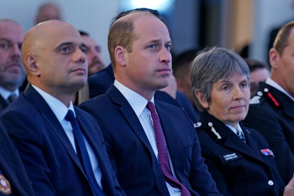 Prince William flanked by Sajid Javid and Dame Cressida Dick  (PA)