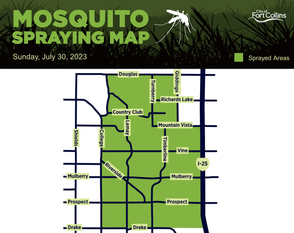 Fort Collins mosquito spraying map for July 30, 2023.
