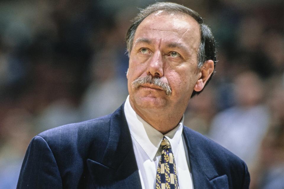 Chris Ford, Head Coach of the Los Angeles Clippers looks on during the NBA Pacific Division basketball game against the Vancouver Grizzlies on 16th February 1999 at the Arrowhead Pond arena in Anaheim, California, United States. The Vancouver Grizzlies won the game 93 - 89. (Photo by Todd Warshaw/Getty Images)