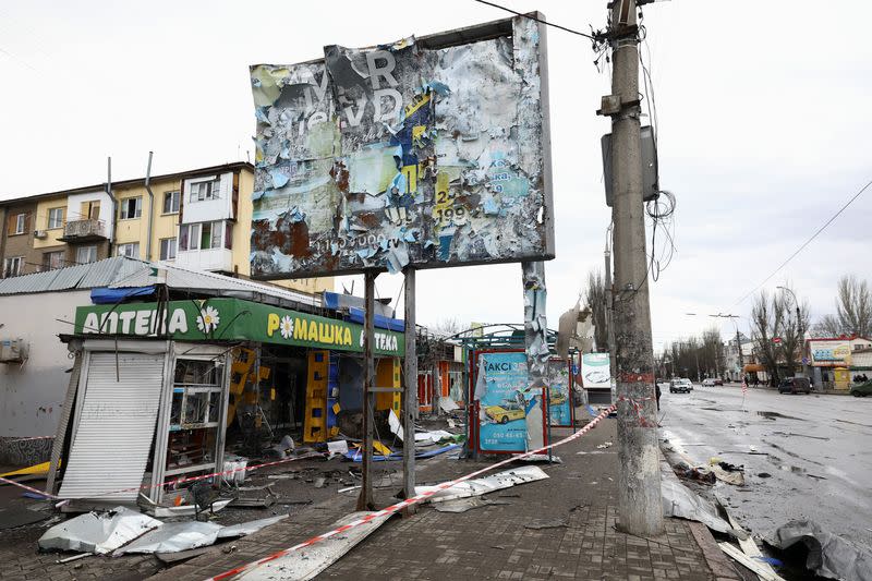 General view of a bus station damaged after a shelling, in Kherson