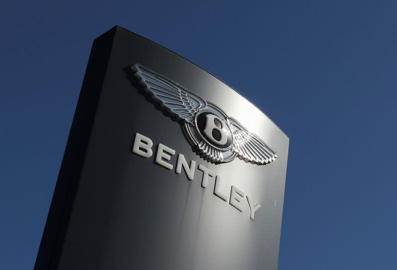 A logo of Bentley is seen outside a Bentley car dealer, amid the coronavirus disease (COVID-19) outbreak in Brussels