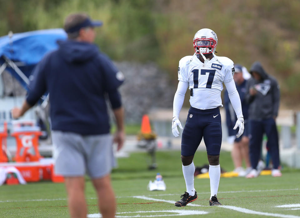 Bill Belichick and Antonio Brown during the short time they were both in the Patriots organization. (Getty)