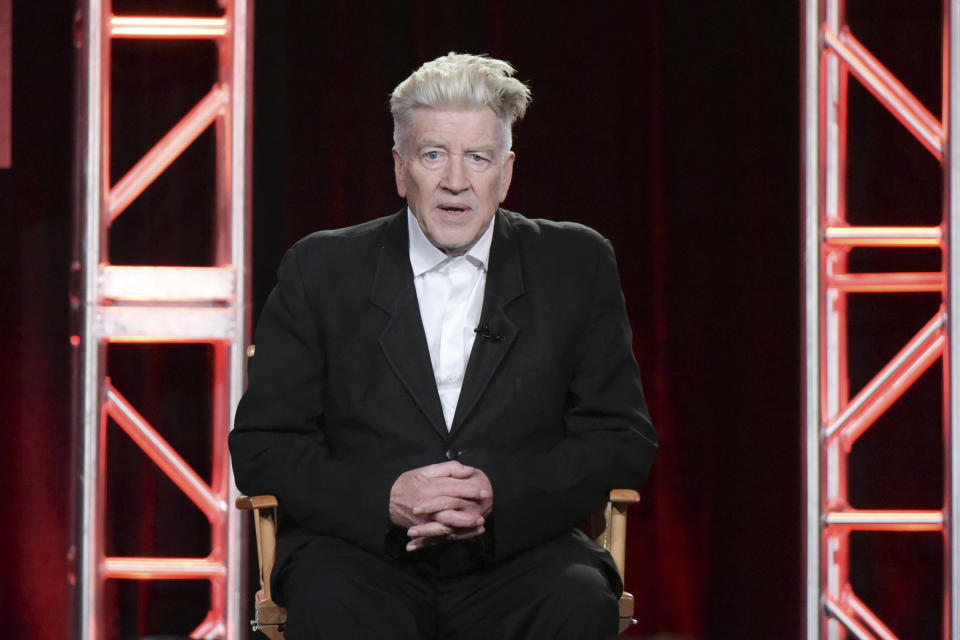 FILE - In this Jan. 9, 2017, file photo, filmmaker David Lynch attends the "Twin Peaks" panel at the Showtime portion of the 2017 Winter Television Critics Association press tour in Pasadena, Calif. Lynch, Cherokee-American actor Wes Studi and the first woman ever to receive an Academy Award nomination for directing, Lina Wertmüller, will be receiving honorary Oscars at the Governors Awards on Oct. 27, 2019 in Hollywood. The film academy’s board of governors voted on this year’s recipients Saturday, June 1. (Photo by Richard Shotwell/Invision/AP, File)