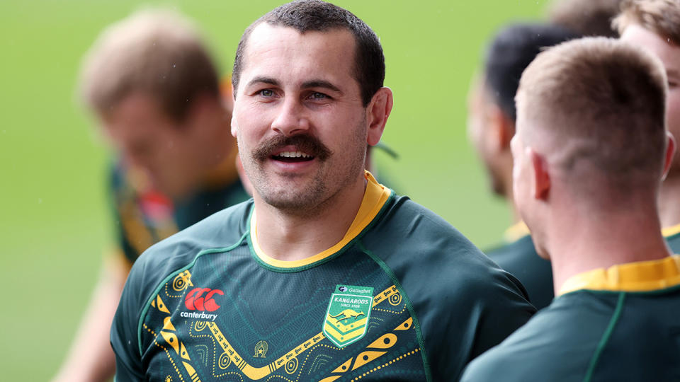 Reagan Campbell-Gillard is pictured during the Kangaroos' captain's run prior to their World Cup game against New Zealand.