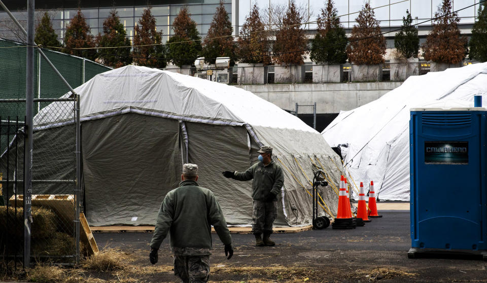 Image: A makeshift morgue outside of Bellevue Hospital in New York on March 25, 2020. (Eduardo Munoz Alvarez / Getty Images)