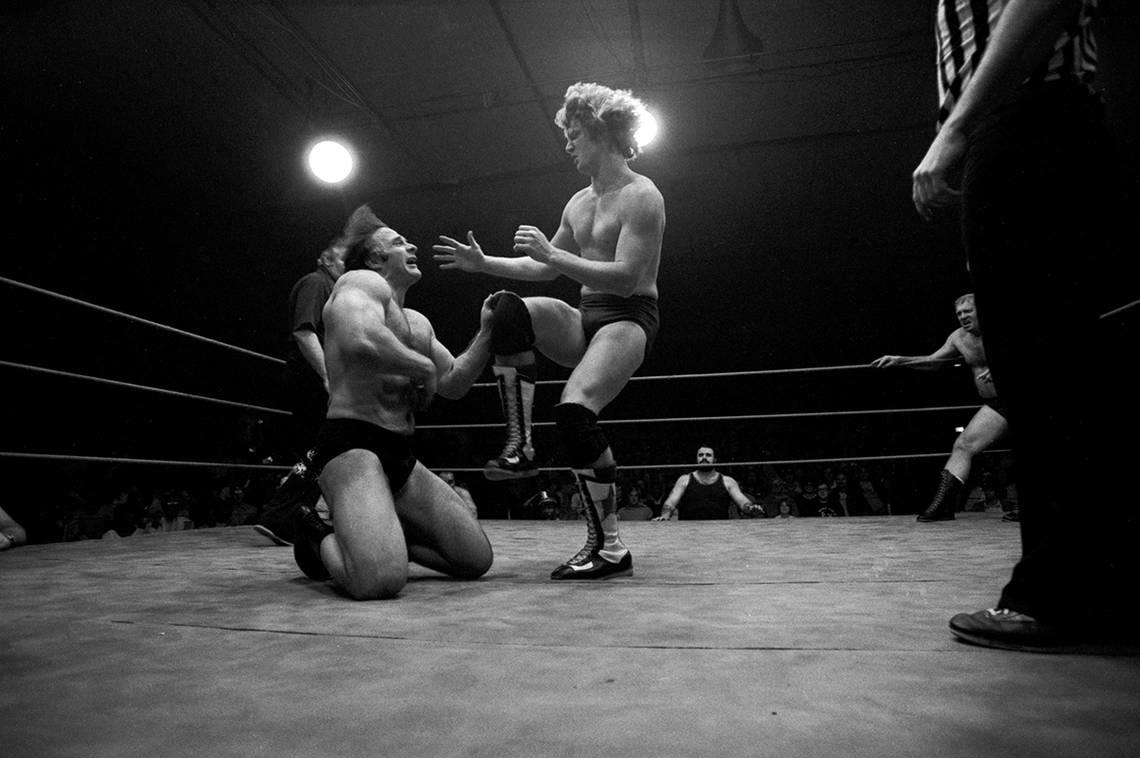 March 15, 1980: Wrestling match with David Von Erich in the ring. Fritz Von Erich can be seen in the background at the corner of the ring at right.