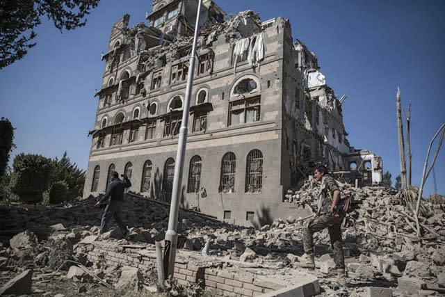 The rubble of the Republican Palace in Sanaa