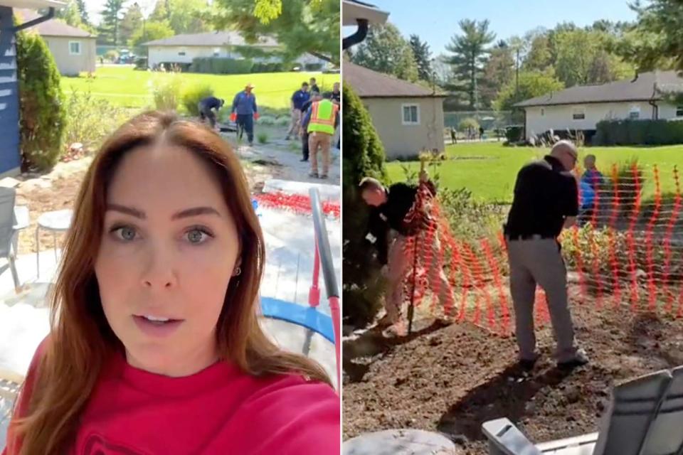 <p>Katie Santry (2)</p> Katie Santry shares video on TikTok of police digging in her yard in Ohio