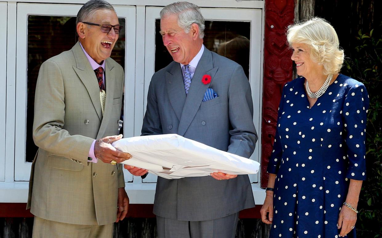 Kiingi Tuheitia with then Prince Charles and Camilla in New Zeakand in 2015