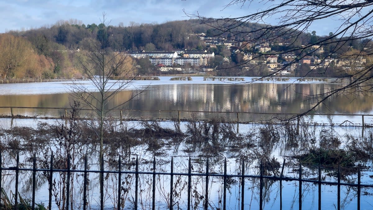 Flood water surrounds Bathampton, located adjacent to the River Avon which burst its banks (Getty Images)