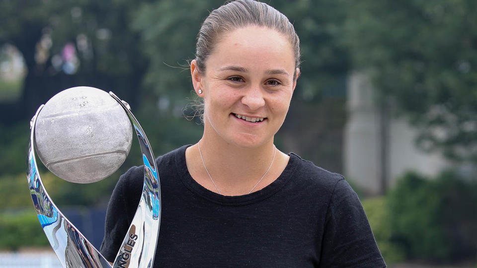 Ashleigh Barty with the World No.1 trophy at Eastbourne. (Photo by Paul Harding/Getty Images for LTA)