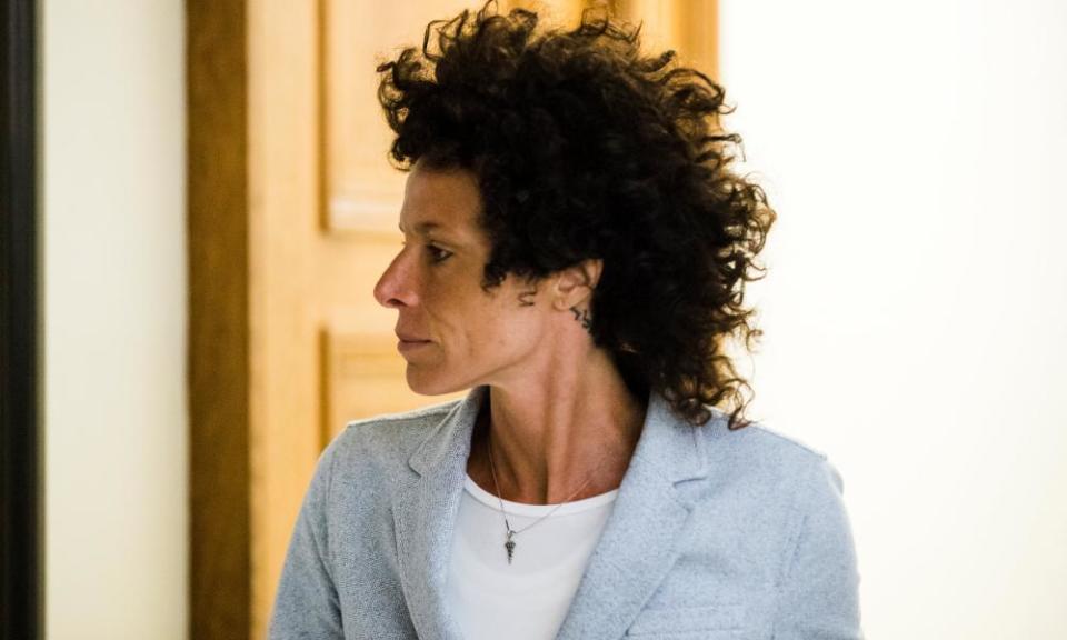 Andrea Constand walks from the courtroom after testifying at Bill Cosby’s sexual assault trial.