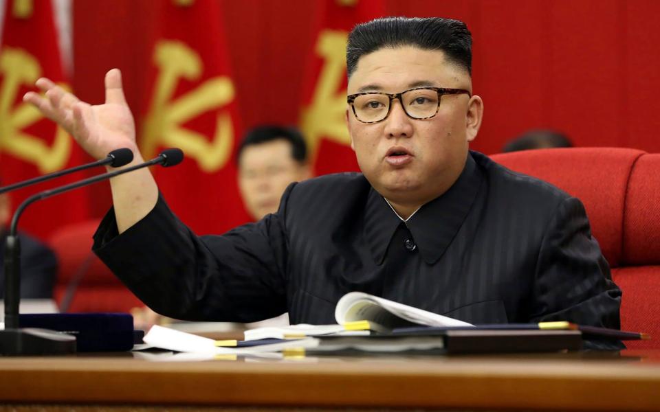 In this photo provided by the North Korean government, North Korean leader Kim Jong Un speaks during a Workers' Party meeting in Pyongyang, North Korea, Tuesday, June 15, 2021. Kim warned about possible food shortages and called for his people to brace for extended COVID-19 restrictions as he opened a major political conference to discuss national efforts to salvage a broken economy. the Northâ€™s official Korean Central News Agency said Wednesday, June 16, 2021. Independent journalists were not given access to cover the event depicted in this image distributed by the North Korean government.  - AP