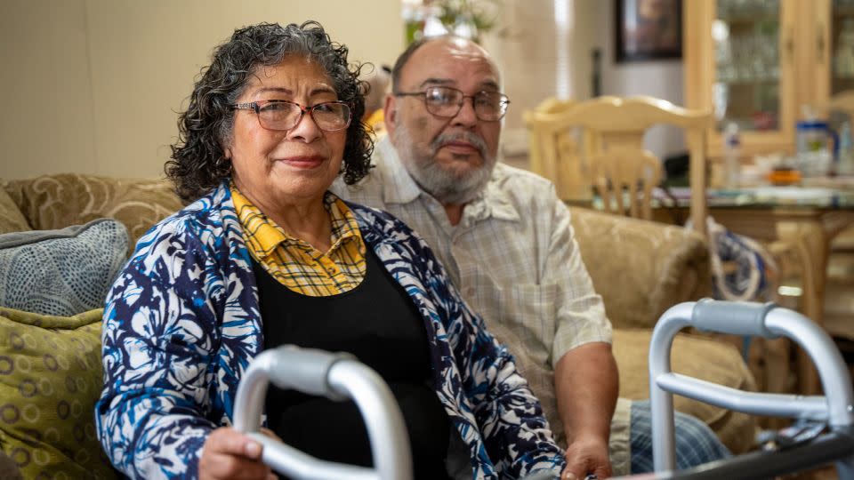 In the chaos of being shot at the Kansas City Chiefs Super Bowl parade, then hospitalized, Sarai Holguin lost her purse and cellphone. Her husband, Cesar, and daughter searched for her for about eight hours. - Christopher Smith for KFF Health News