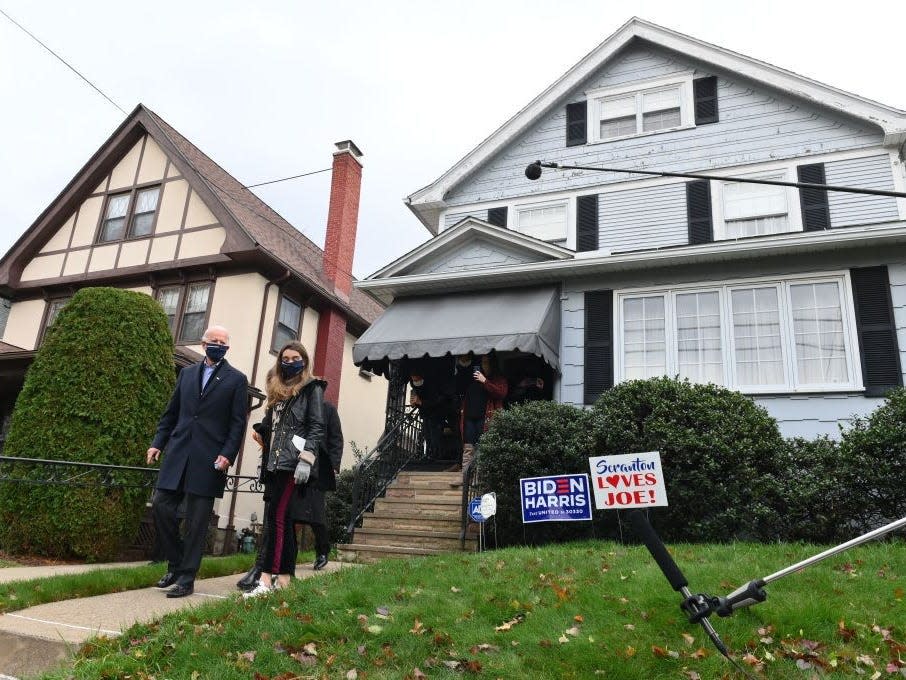 Joe Biden visits his childhood home in Scranton, Pennsylvania, in 2020.