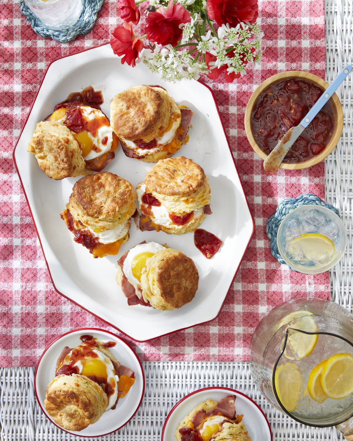 egg biscuit sandwiches with tomato jam