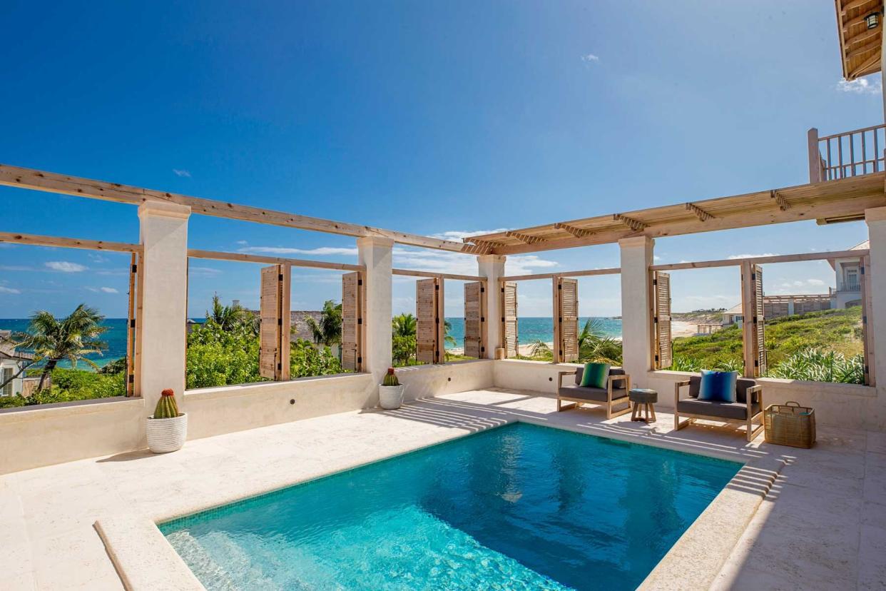 View of a private swimming pool at the Ambergris Cay resort in the Turks and Caicos islands