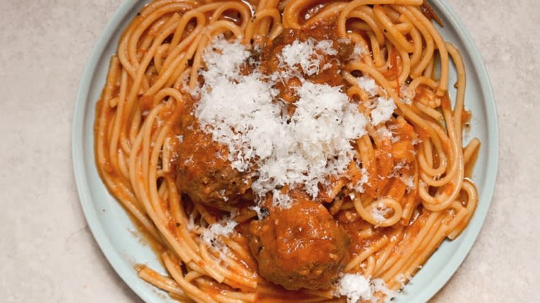 Spaghetti and meatballs with Parmesan