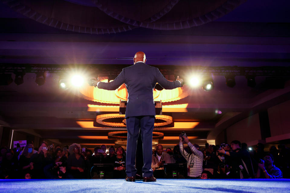 Sen. Raphael Warnock at an election night watch party in Atlanta on Dec. 6, 2022. (Win McNamee / Getty Images)