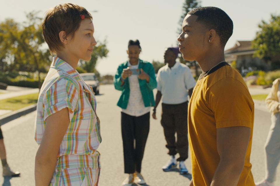 (L-R): Grace VanderWaal as Stargirl Caraway, Tyrel Jackson Williams as Terrell, and Elijah Richardson as Evan in Disney's live-action HOLLYWOOD STARGIRL, exclusively on Disney+. Photo courtesy of Disney Enterprises, Inc. © 2022 Disney Enterprises, Inc. All Rights Reserved.