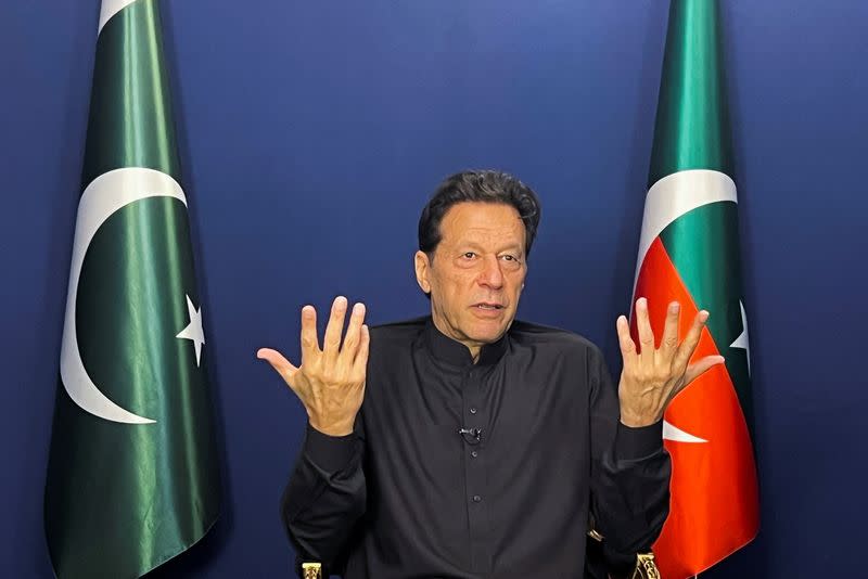 Pakistan's former Prime Minister Imran Khan speaks during an interview with Reuters in Lahore