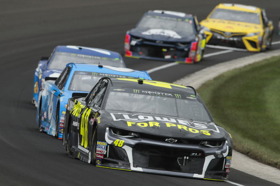 Jimmie Johnson’s primary paint scheme has been black in 2018 for the first time. (AP Photo/AJ Mast)