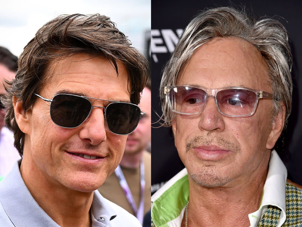 ‘Irrelevant’: Tom Cruise (left), star of ‘Top Gun: Maverick’ and ‘The Wrestler’ star Mickey Rourke (right) (Getty)