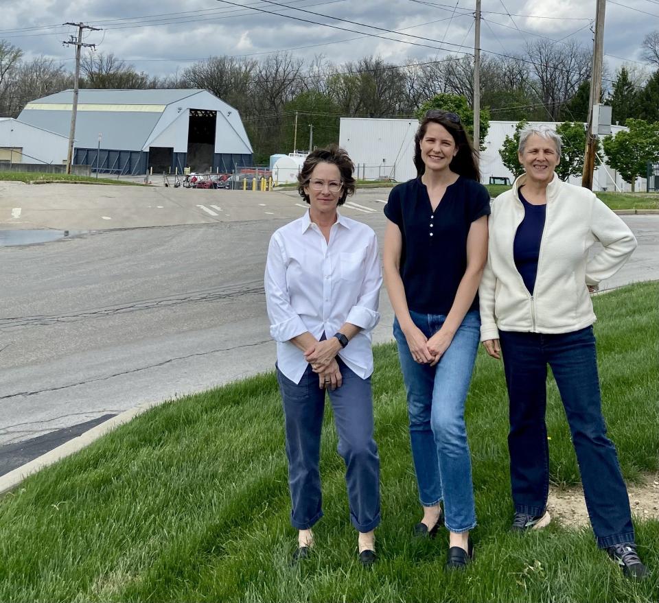 Nikki Ransom, Elizabeth Eshelman Moes, Jenny Morgan stand on property in Westerville near where a proposed foam densifier machine was being considered. An April 16, 7-0 vote by City Council to disband the project made them relieved, but still with questions.