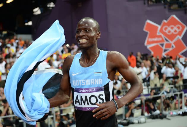 Botswana's Nijel Amos celebrates after winning the silver medal in the men's 800  during the London 2012 Olympic Games on Aug. 9, 2012 in London. (Photo: FRANCK FIFE via Getty Images)