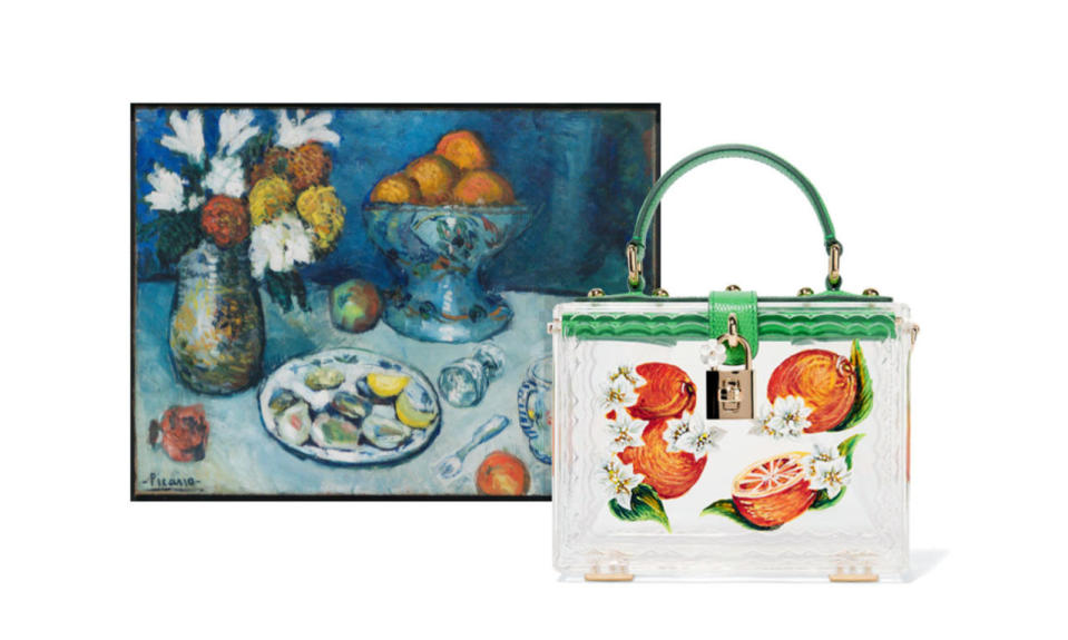 This Dolce & Gabbana bag features hand-painted oranges that remind us a lot of this Pablo Picasso still-life oil masterpiece from 1901. Simple, yet charming.  