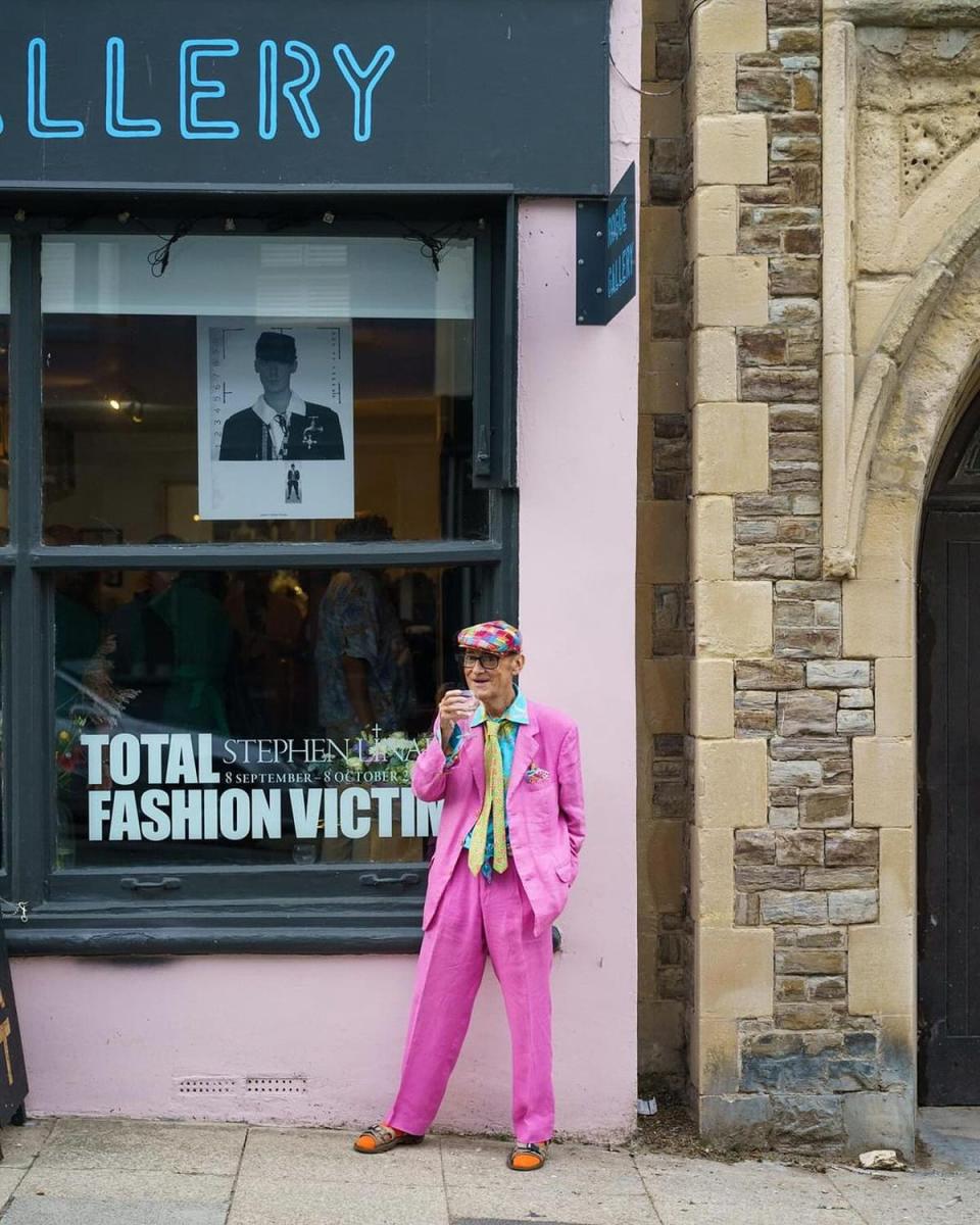 Stephen at last September’s farewell exhibition of his early fashion illustrations, titled “Total Fashion Victim” in St Leonard’s-on-Sea where he had lived since 2020 along with many other former Blitz Kids (Sue Tilley)