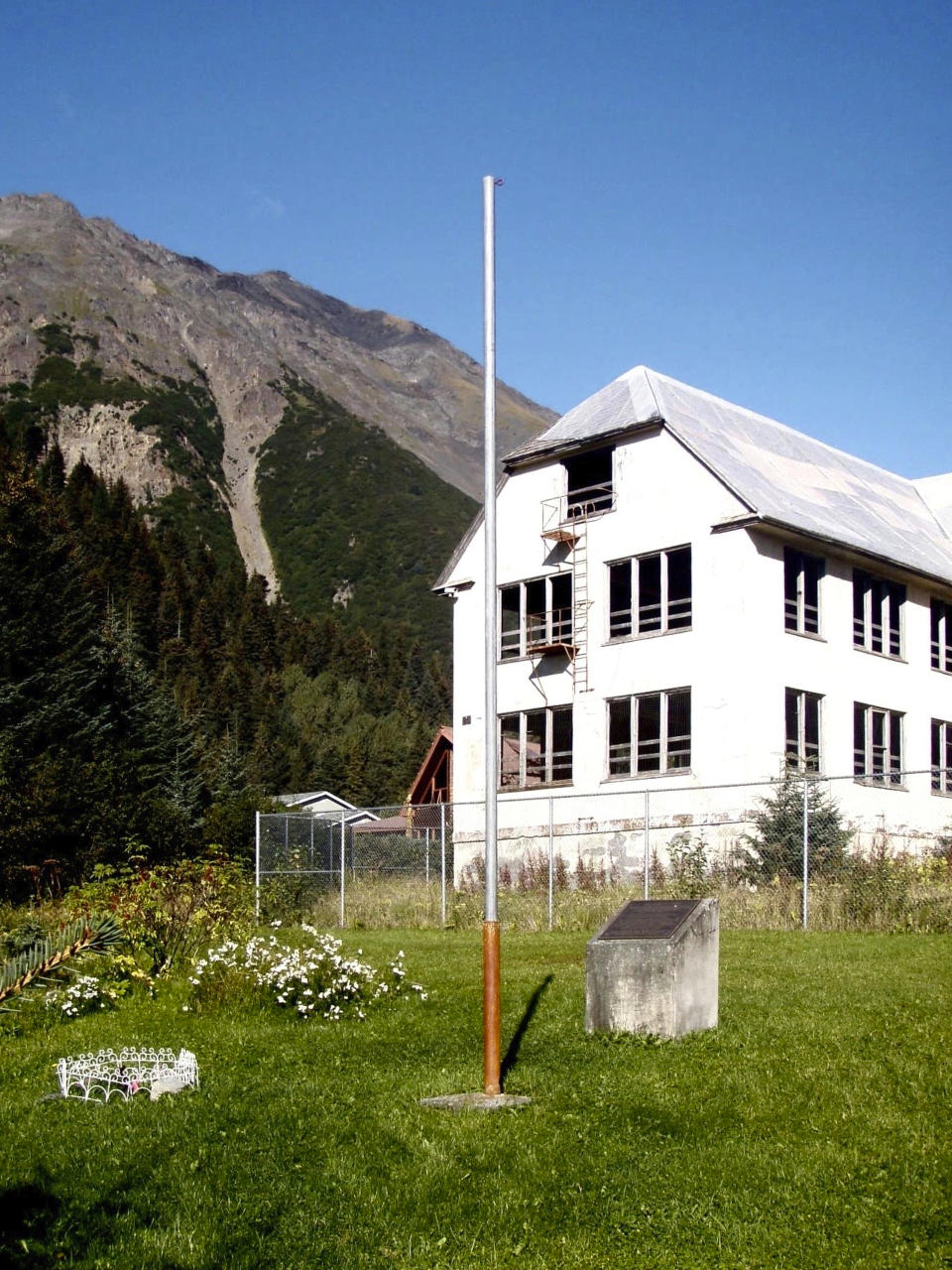 This undated photo shows a building that remains at the site of the Jesse Lee Home in Seward, Alaska, where the territorial flag, which later became the Alaska state flag, was first flown. The Seward City Council will decide Monday, July 13, 2020, whether to demolish the remaining buildings. (Dorene Lorenz via AP)