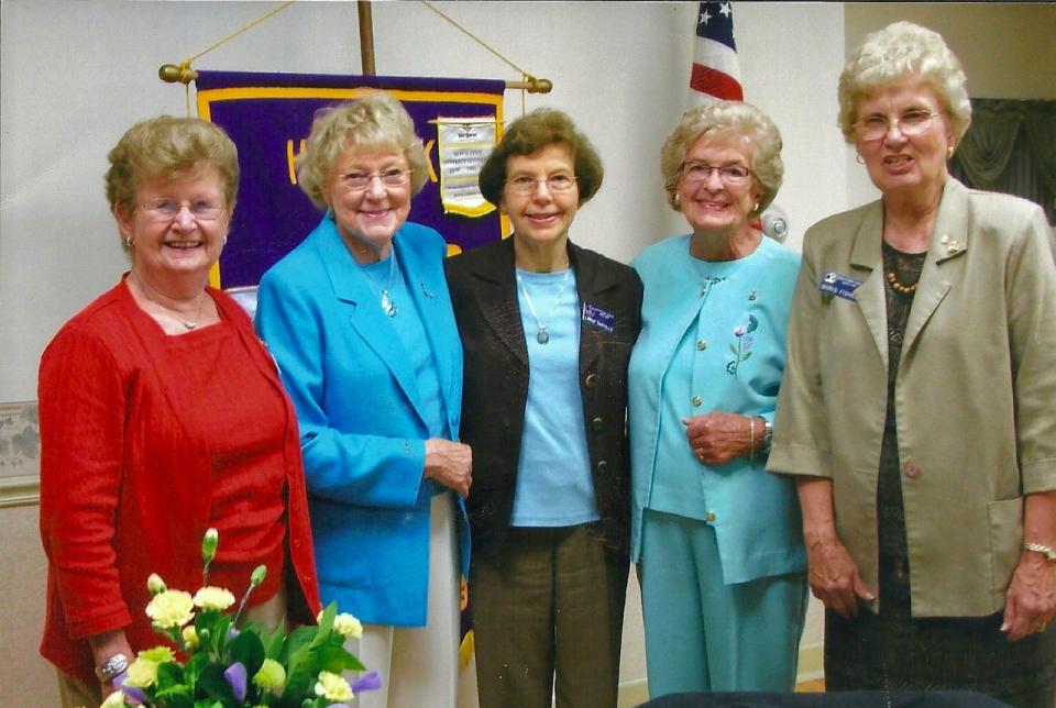 Elaine Shank, second from right, poses for a picture with fellow Hagerstown Lioness Club members, from left, Sue Nelson, B. Marie Byers, Linda Tantillo and Doris Fisher during a visit to the Hancock Lioness Club in 2010.