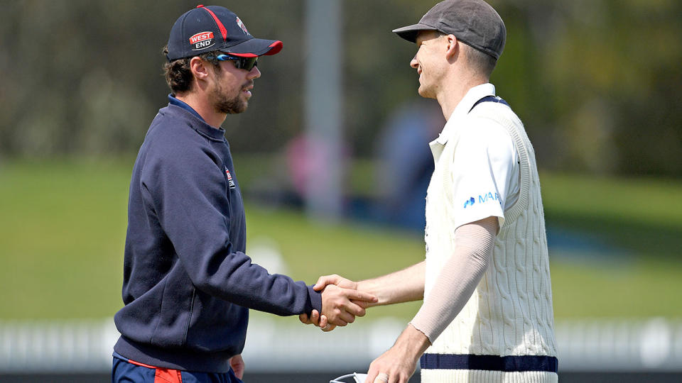 Travis Head and Peter Handscomb, pictured here after the farcical Sheffield Shield match.