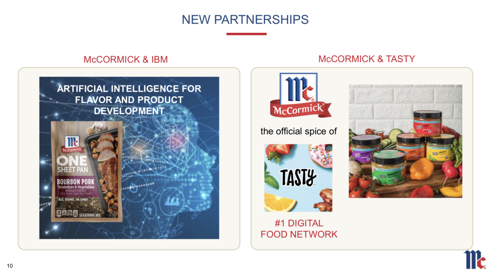 A slide showing McCormick's recent partnerships