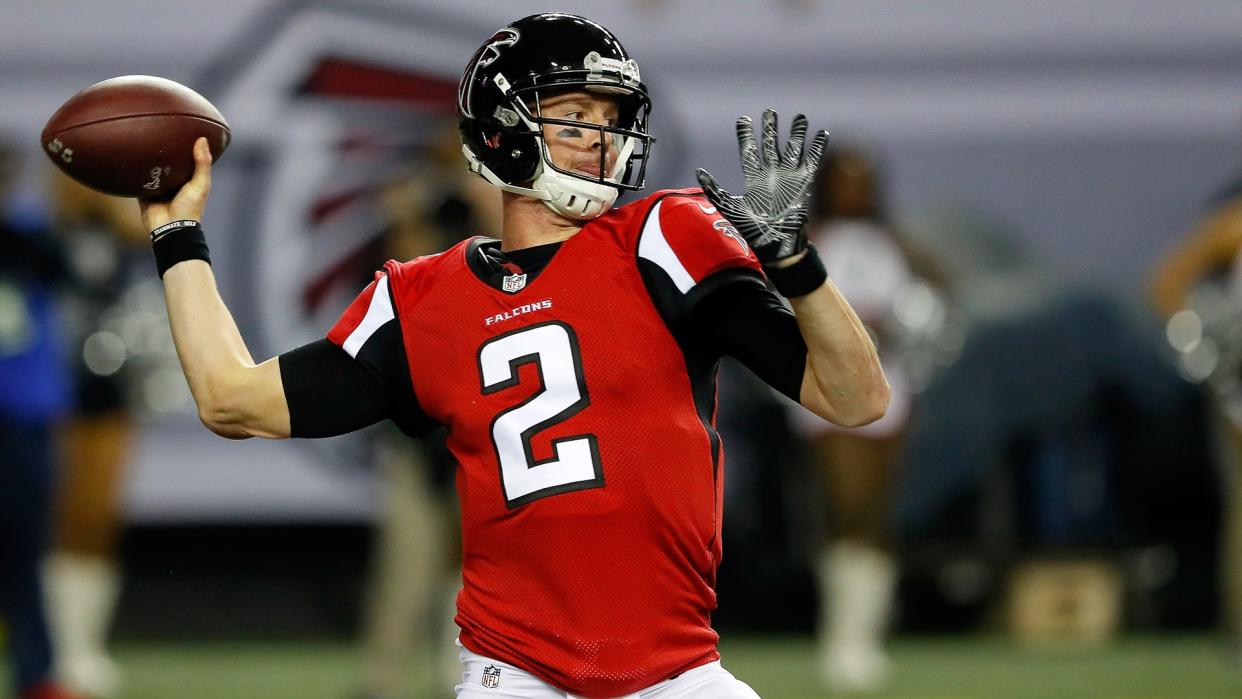 ATLANTA, GA - JANUARY 01: Matt Ryan #2 of the Atlanta Falcons throws a pass during the first half against the New Orleans Saints at the Georgia Dome on January 1, 2017 in Atlanta, Georgia.