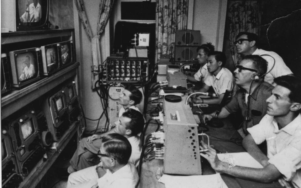 The production control room at the Eichmann trial, with Huntsman in the centre of the picture