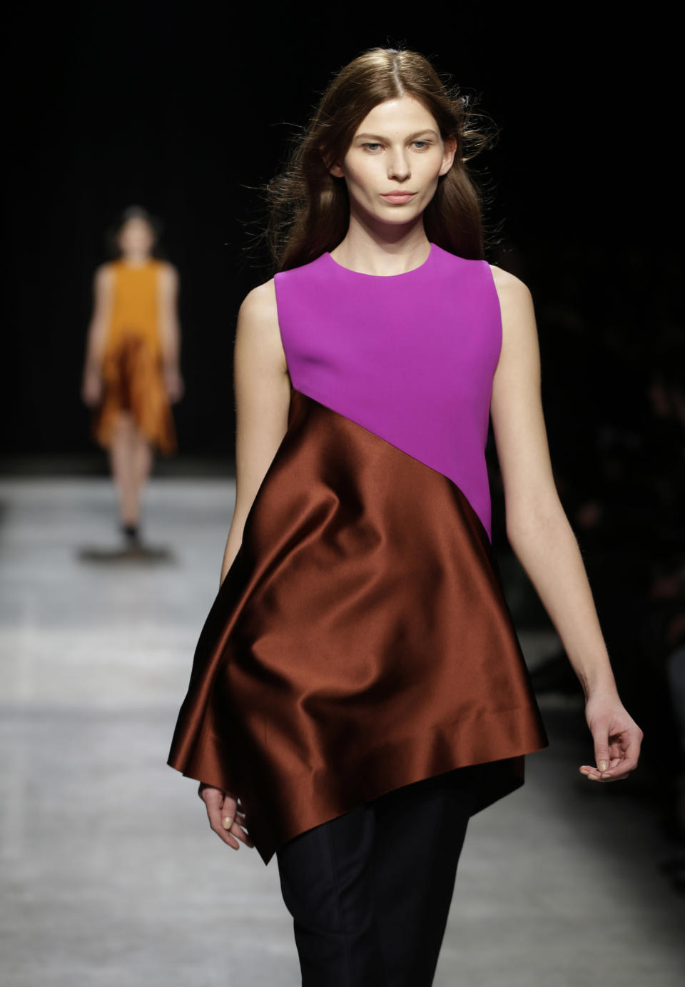 The Narciso Rodriguez Fall 2013 collection is modeled during Fashion Week in New York, Tuesday, Feb. 12, 2013. (AP Photo/Seth Wenig)