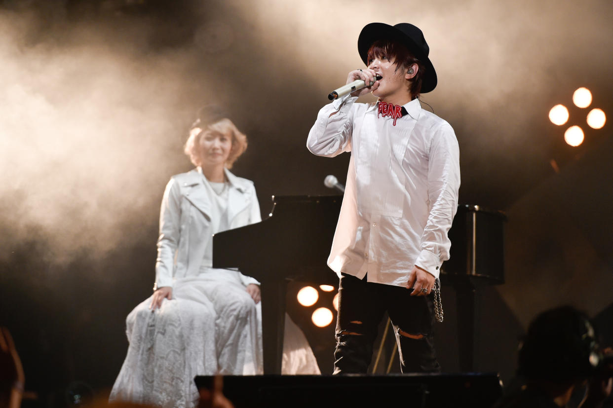 KUALA LUMPUR, MALAYSIA - SEPTEMBER 12:  Hottest Japanese band, SEKAI NO OWARI performs at MTV World Stage Malaysia 2015 on 12 September 2015 in Surf Beach, Sunway Lagoon, Malaysia.  (Photo by Kristian Dowling./Getty Images)