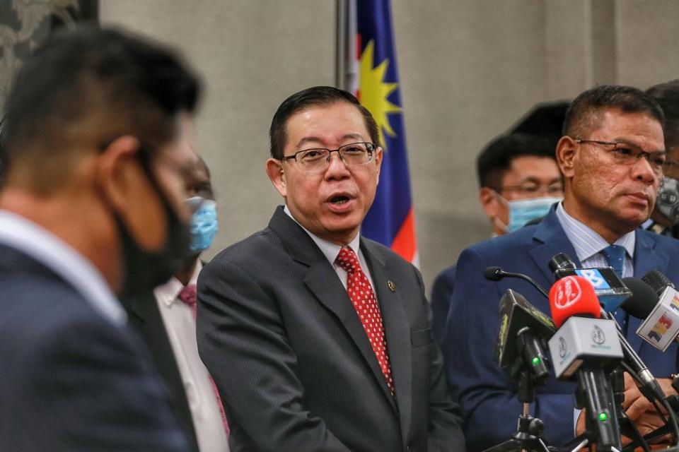 Former finance minister Lim Guan Eng speaks to reporters during a press conference at Parliament, Kuala Lumpur August 25, 2020. — Picture by Ahmad Zamzahuri