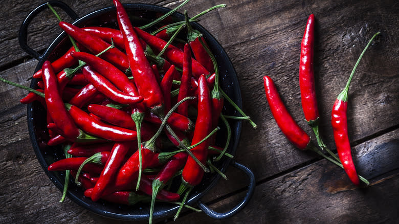 bowl of red chili peppers