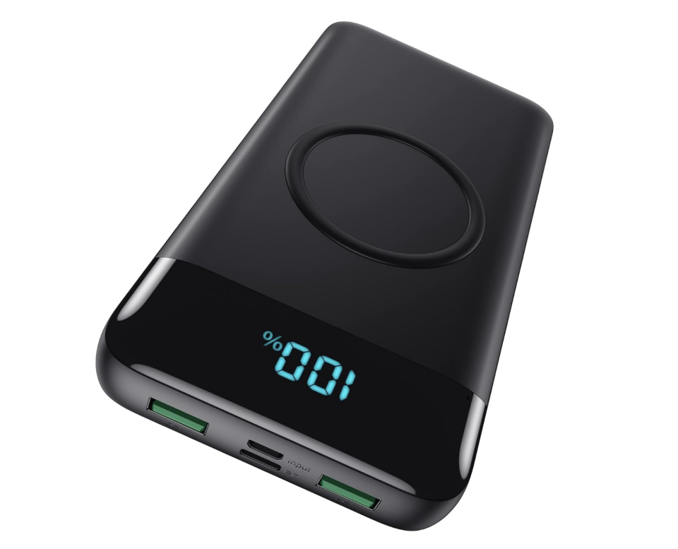 black magsafe portable charger with display screen