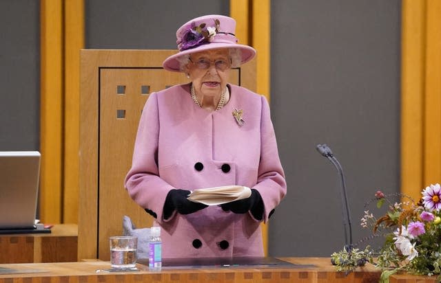 The Queenaddresses the Senedd inside the Siambr (Chamber) (Andrew Matthews/PA)