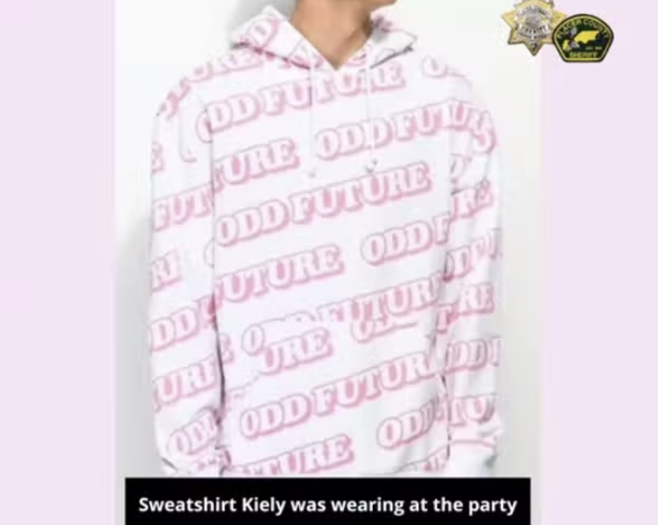 Kiely was spotted in footage wearing this sweatshirt at the party (Placer County Sheriff’s Office)