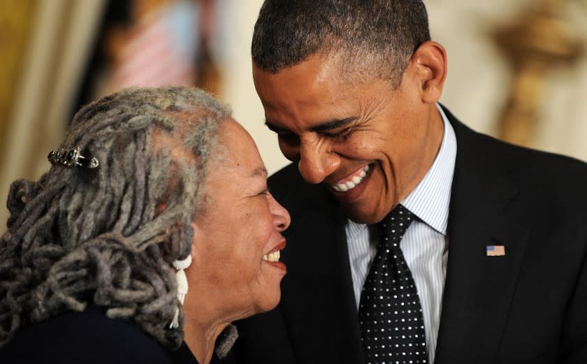 Author Toni Morrison is awarded the Presidential Medal of Freedom from U.S. President Barack Obama at the White House in Washington, D.C., Tuesday, May 29, 2012. (Olivier Douliery/Abaca Press/MCT)