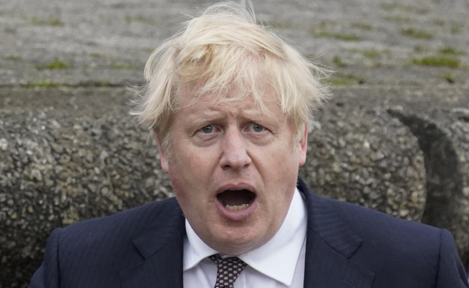 FALMOUTH, ENGLAND - JUNE 10: British Prime Minister Boris Johnson during a visit to Falmouth's Maritime Museum to thank them for hosting the media centre for the G7 Summit on June 10, 2021 in Falmouth, England. The Prime Minister will host leaders from the USA, Japan, Germany, France, Italy and Canada at the G7 Summit. This year the UK has invited India, South Africa, and South Korea to attend the Leaders' Summit as guest countries as well as the EU. (Photo by Hugh Hastings/Getty Images)