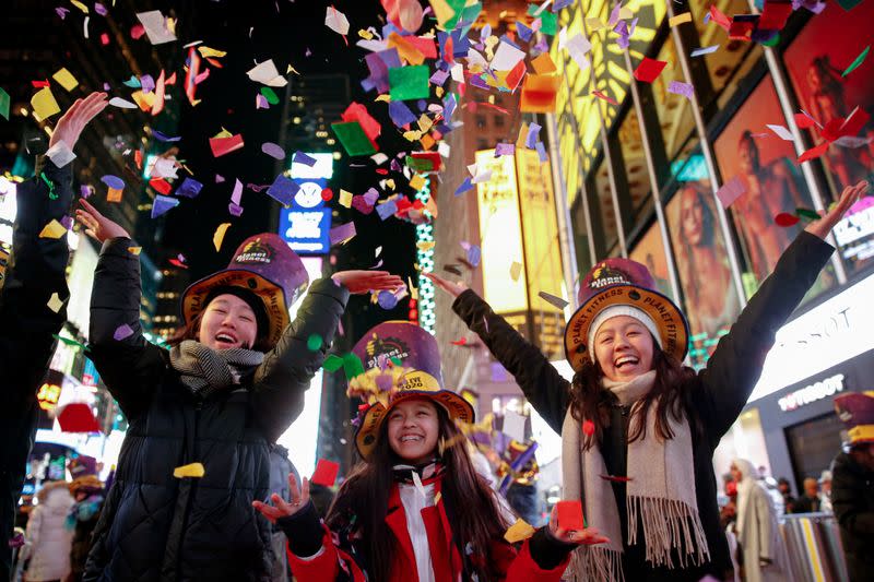 Revelers celebrate the New Year in New York