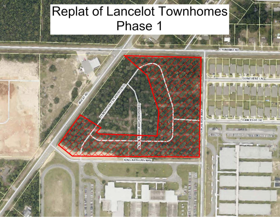 Projection of where phase one of the Lancelot Townhomes subdivision project was approved for development by Santa Rosa County's Board of County Commissioners.